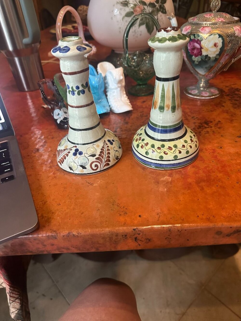 Vintage Tonalá Mexican folk art pottery candlestick holders